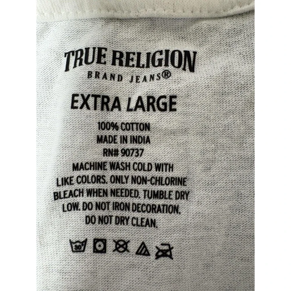 True Religion Shirt Mens XL White V-Neck Tagless Cotton Logo Basic Tee Casual
